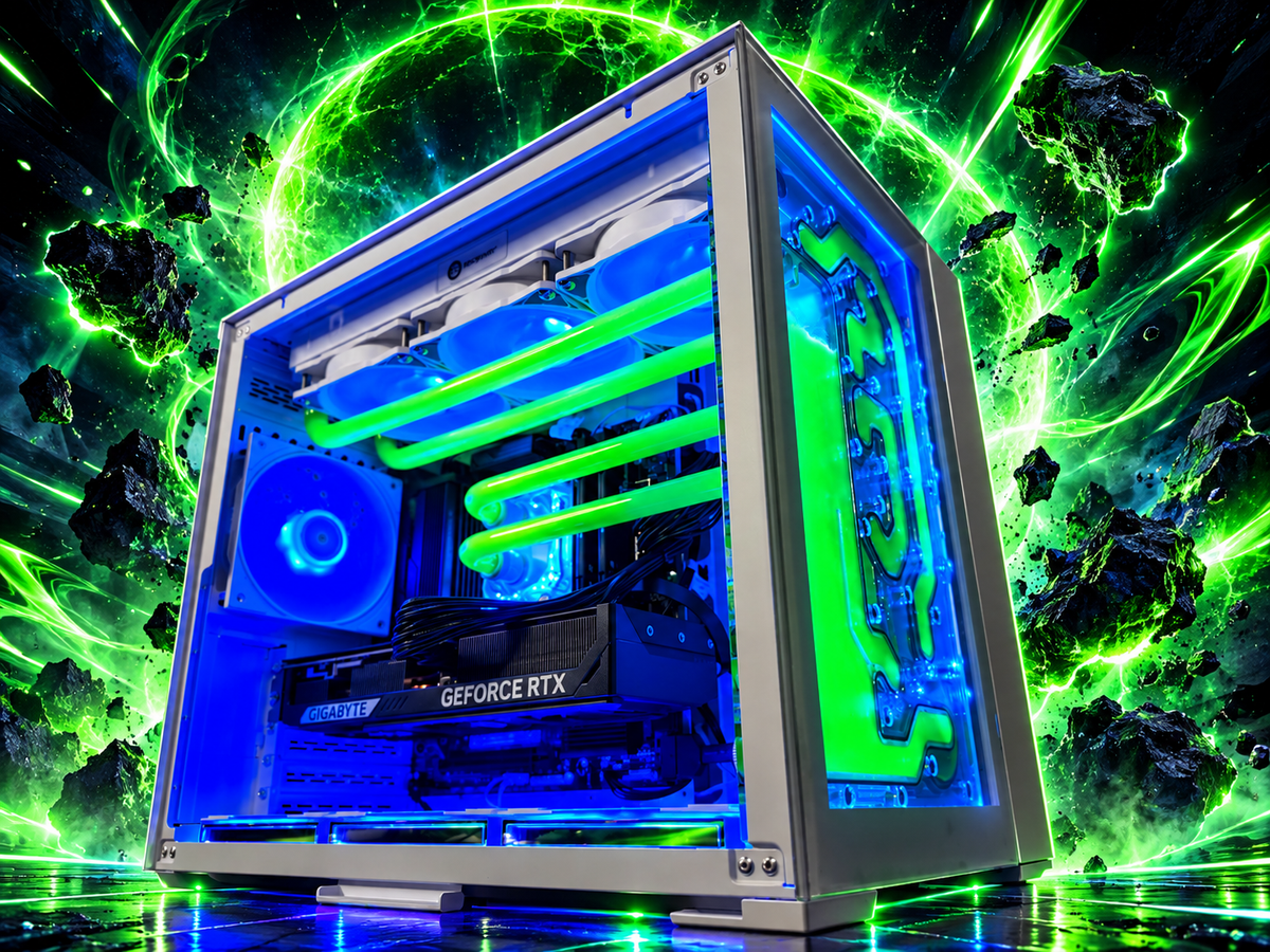 Gamma Ray custom liquid-cooled gaming PC with Ryzen 7 7800X3D and RTX 5070