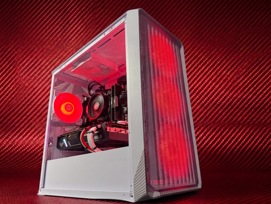 Red Fiber custom gaming PC with Ryzen 5 5500 and RX 5700 XT