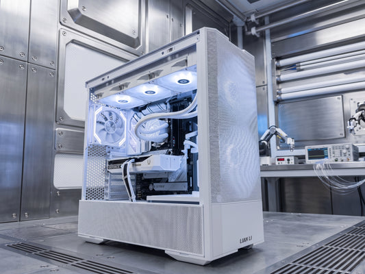 Titanium White custom gaming PC with Ryzen 5 7600X and RTX 5060 Ti