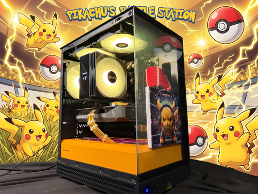 Pika PC custom Pokemon-themed gaming PC with Ryzen 5 7500X3D and RTX 5060 Ti