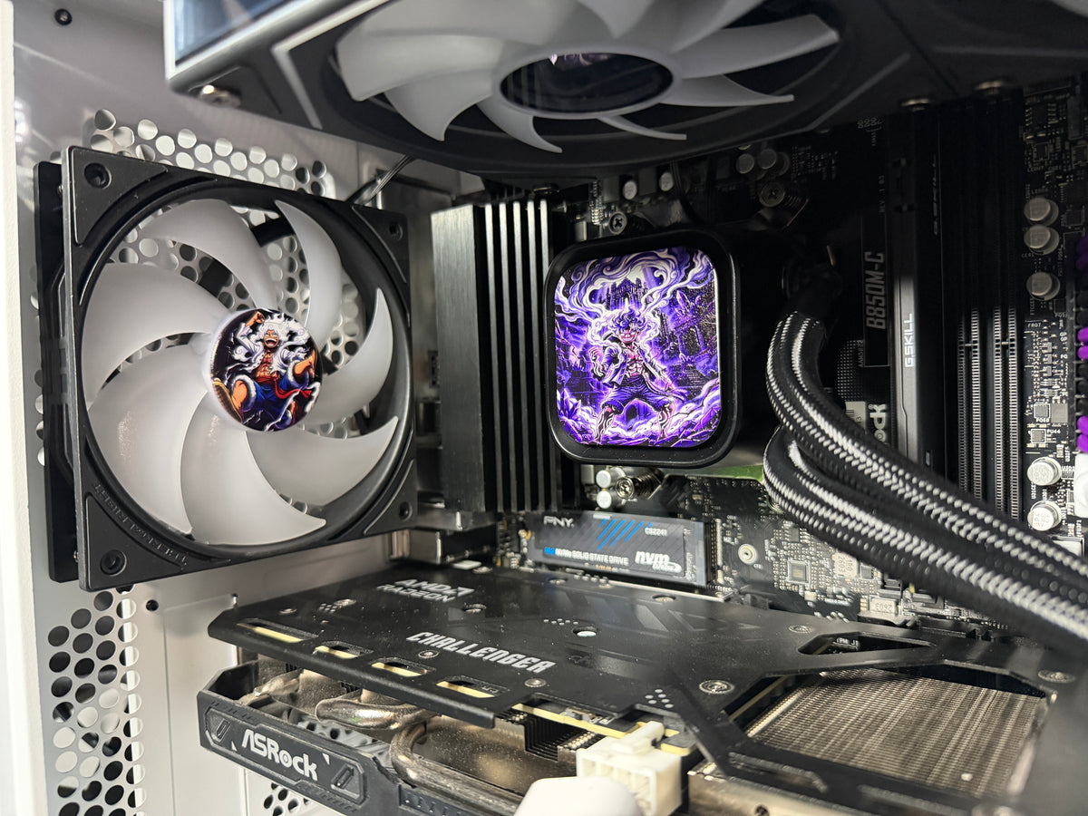 Gear 5 gaming PC with custom purple and black cabling