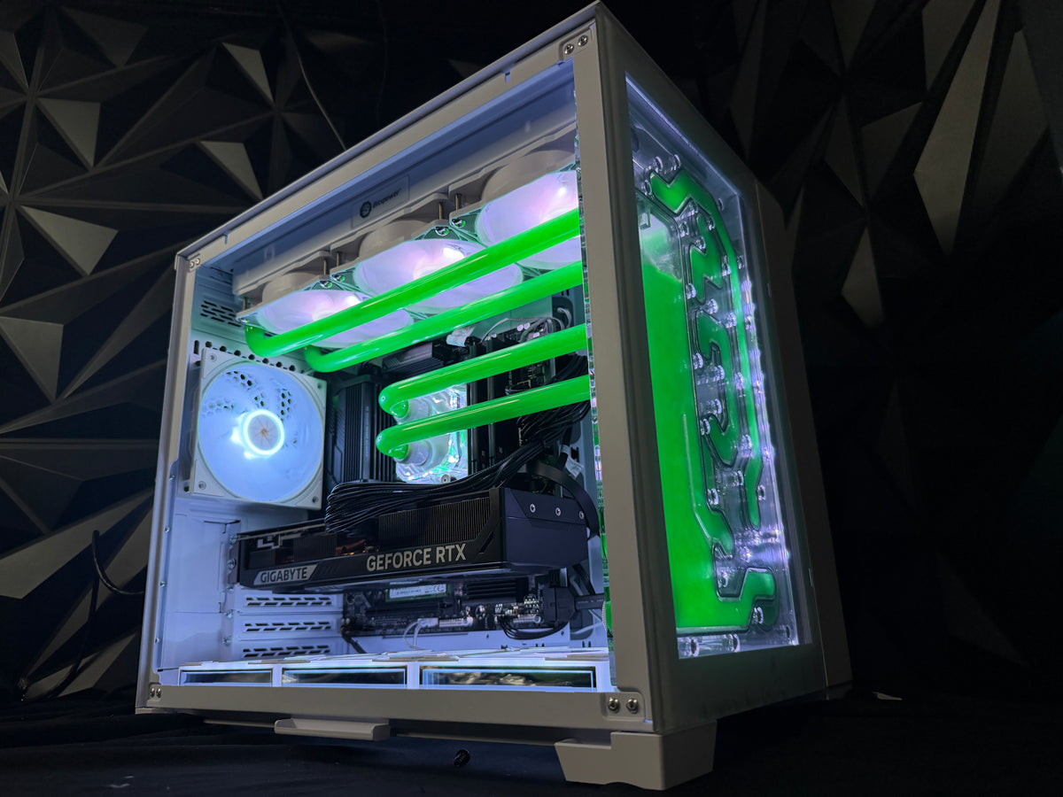 Gamma Ray gaming PC with custom green liquid cooling loop