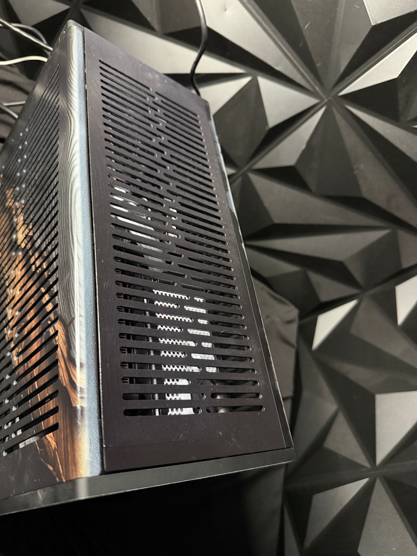 Midnight Oak compact gaming PC with wood-accent design