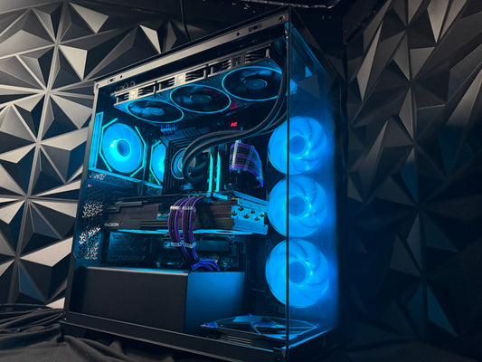Violet Midnight black-and-purple gaming PC front view