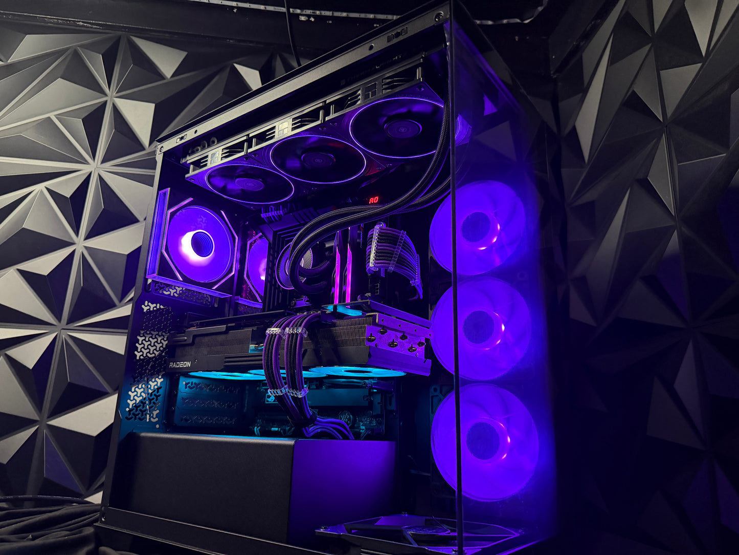 Violet Midnight gaming PC interior with RX 7900 XT graphics card