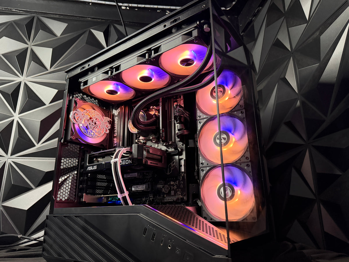 XY Gamer gaming PC with custom Charizard UV-printed panel