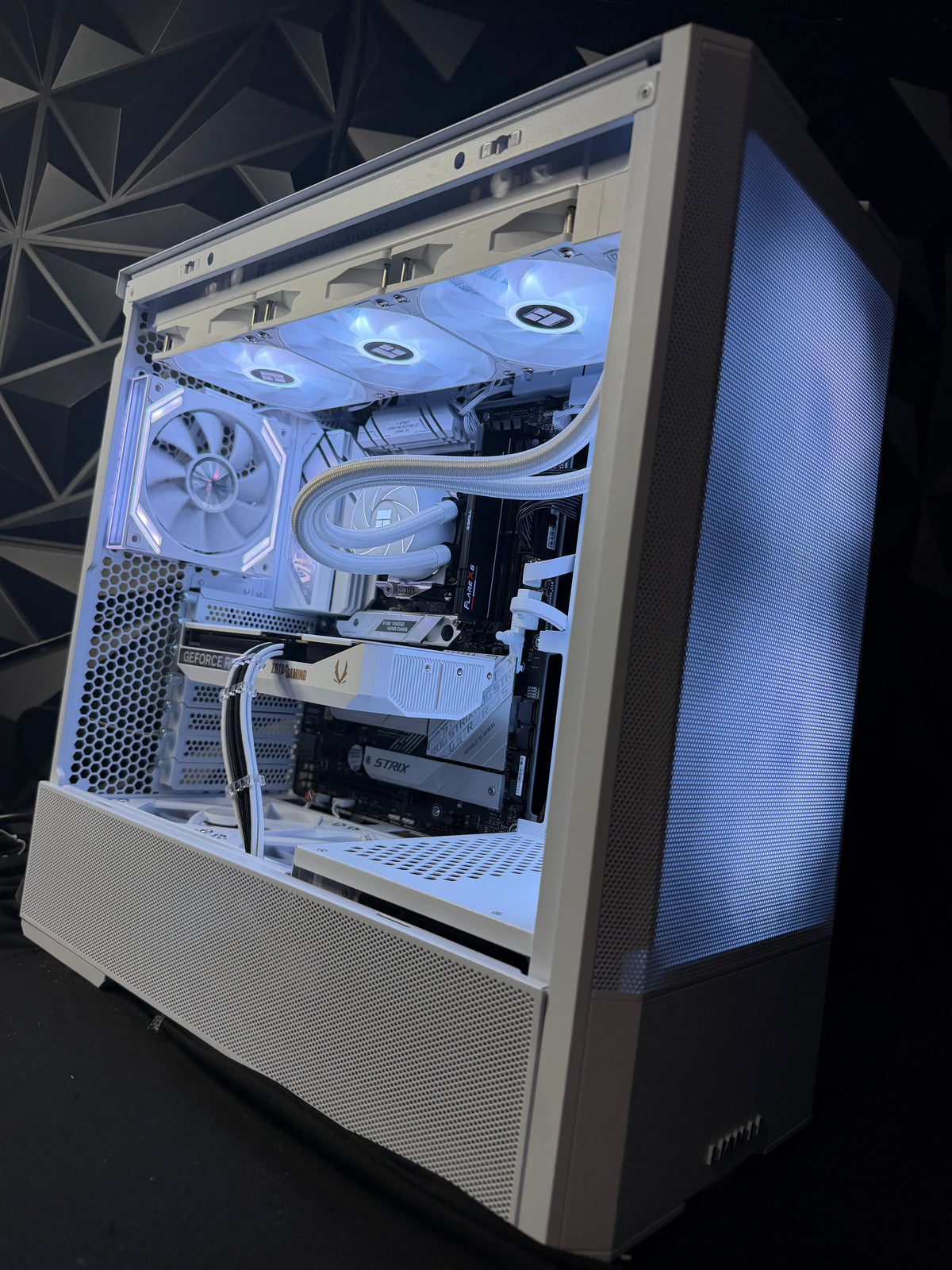 Titanium White gaming PC interior with RTX 5060 Ti