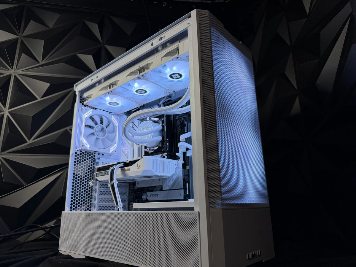 Titanium White gaming PC front view
