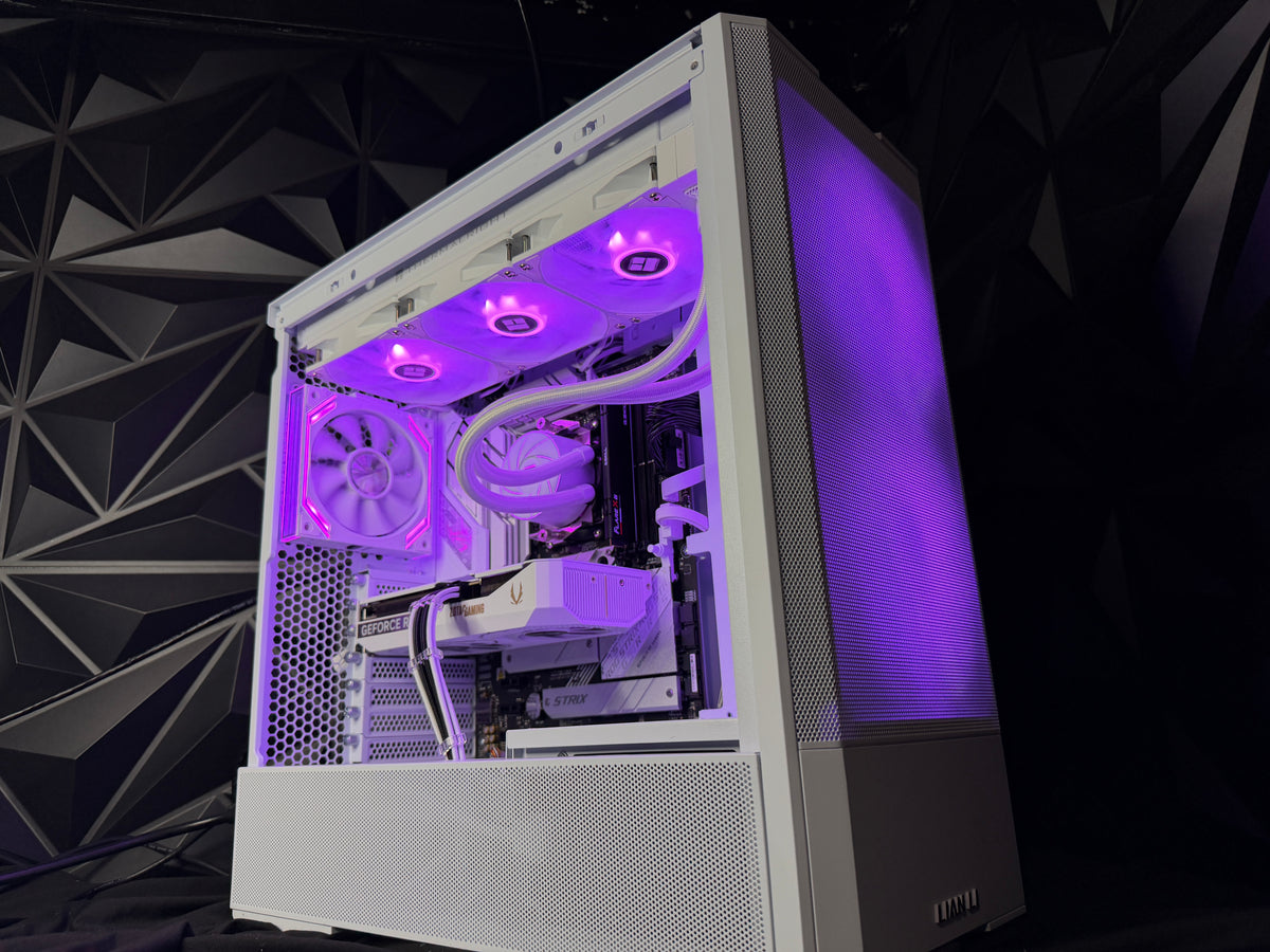 Titanium White gaming PC close-up detail