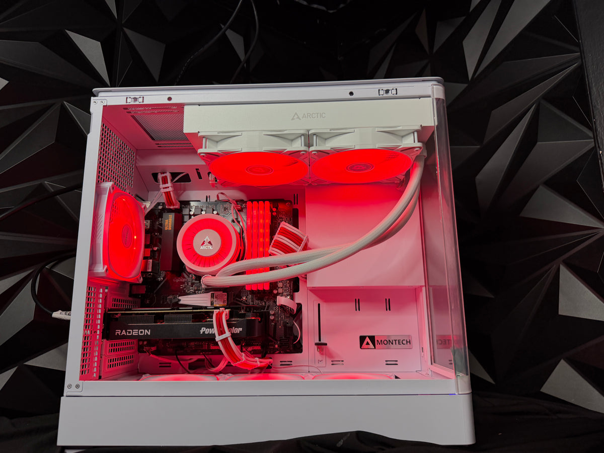 Blood Ice gaming PC with red and white cabling