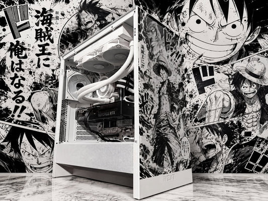 Manga King white One Piece manga themed gaming PC with full wraparound art, Tusker PCS